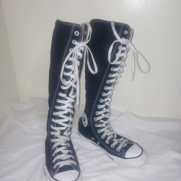 Converse Black and White Lace-Up Knee-High Boots - Picture 1 of 4